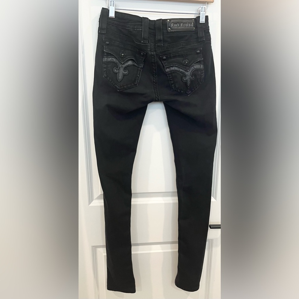 Rock Revival Marisa Black Denim Skinny Jeans Womens Low-Rise Casual Size 26x32 - Picture 4 of 11